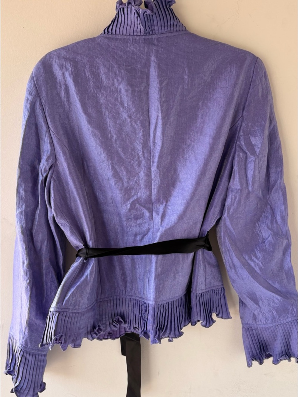 Adrianna Papell Lilac Ruffle-Trim Jacket with Satin Belt - Picture 4 of 7